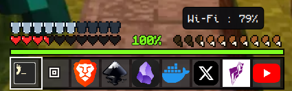 Hotbar close-up with hearts, XP bar and the Wi-Fi battery widget